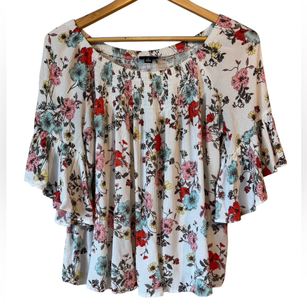 ANA A New Approach Colorful Floral Shirt Women Size Large Boho Peasant Career